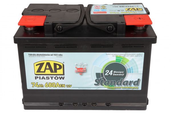 Akumulator 12V 74Ah Zap 680A Standard L- 276X175X190