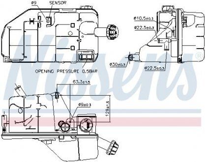 Zbiornik wyrównawczy (z czujnikiem poziomu) MERCEDES ACTROS, ACTROS MP2 / MP3, CITARO (O 530), CONECTO (O 345) M476.930-OM926.939 04.96- (NISSENS | 996062)