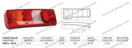 Lampa tylna lewa Mercedes Actros kabel 370 x 130 x 88, M8(140) (mm) (0035441703) (ISIKSAN | 1034 LK LH)