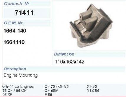 Подушка двигуна DAF F 95, 75/85 CF, 95 XF, CF 75, CF 85 /IV, XF 95 (1664 140) (Contech | 71411CNT) 5243191-33 фото