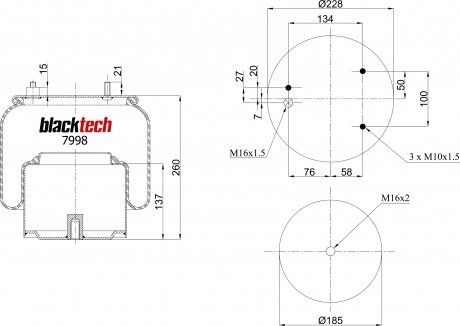 Sprężyna pneumatyczna, miseczka metalowa (BLACKTECH | rml7998c4)