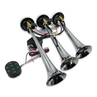 Sygnał pneumatyczno-elektryczny 12&ndash;24V 8 melodii 3 trąbki chromowany