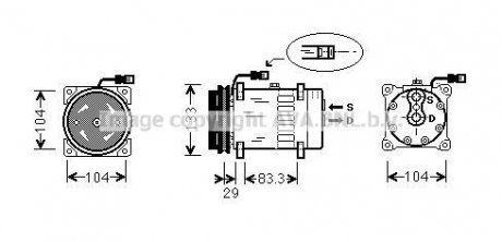 Компресор кондиціонера DAF 75CF/85CF/95XF/CF75/CF85/XF95 MX265-XF355M >1987 (AVA COOLING | dfak026) 1980465-103 фото