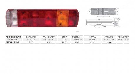 Lampa tylna prawa Scania, Volvo 7 sekcja. z kablem 515 x 130 x 81 M8(157) (mm) (ISIKSAN | 1012 LK RH)