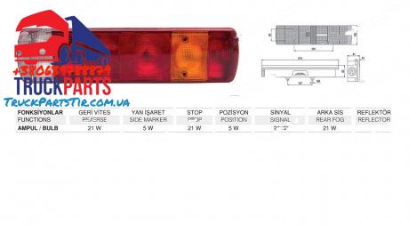 Lampa tylna prawa Scania, Volvo 7 sekcja. z kablem 515 x 130 x 81 M8(157) (mm) (ISIKSAN | 1012 LK RH)