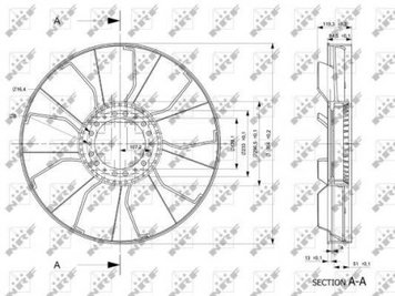 Крильчатка вентилятора (діаметр 705 мм, кількість лопастей 9) IVECO EUROSTAR, EUROTECH MH, EUROTECH MP, EUROTECH MT, EUROTRAKKER, STRALIS, TRAKKER 8210.42K(TCA)-F3HFE611D 01.92- (NRF | 49843) 2552420-173 фото