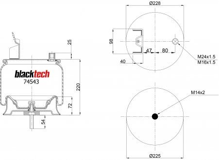 Komplet poduszki powietrznej Tylna oś VOLVO FH12/FH16 (BLACKTECH | rml74543c)