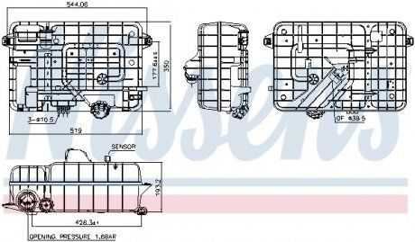 Расширительный бачок (с датчиком уровня) MERCEDES ACTROS MP4/MP5, ANTOS, AROCS OM470.903-OM936.916 07.11- (NISSENS | 996038) 2236205-173 фото