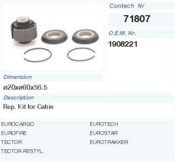 Комплект ремонтний кабіни Iveco Eurocargo, EuroTech, EuroStar, EuroTrakker (0190 8221) (Contech | 71807CNT) 2829642-33 фото