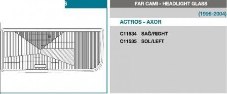 Szyba reflektora Mercedes ACTROS/AXOR lewa (AYFAR | c11535)