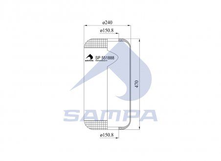 Пневмоподушка передня (панчоха) 1888N MAN TGA/TGS/TGX (d150,3xd240x466) (81436010163) (SAMPA | sp 551888) 1841532-21 фото