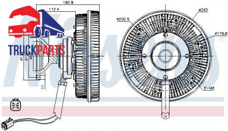 Гидромуфта без вентилятора SCANIA P/G/R/T DC13.05-DC13.147 >2004 d265mm H-180.8mm 4 PIN (NISSENS | 86143) 3264040-173 фото