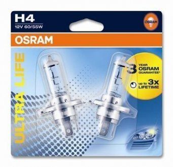 Żarówka halogenowa, 2 szt., H4, 12V, max. 60/55W, gniazdo typu P43T, gwarancja 4 lata (OSRAM | 64193 ULT-02B)