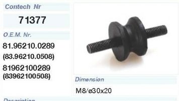 Подушка повітрезабірника MAN F 90, F 2000, TGA/TGS/TGX, Bus / Neoplan D=30, H=20, M8 (mm) (81.96210.0289) (Contech | 71377CNT) 2828869-33 фото