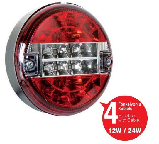 Lampa tylna LED, czerwono-przeźroczysta, 4 funkcje, 24 W