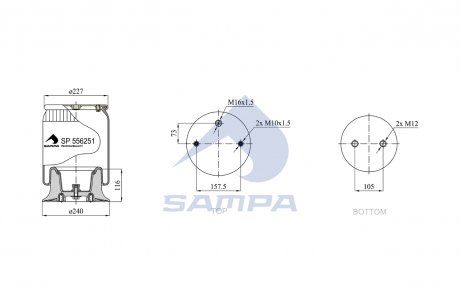 Пневмоподушка в сборе с пластиковым стаканом 1R11-826 SCANIA 3, 4, L,P,G,R,S, P,G,R,T 05.87- (272x250 6705NP01) (SAMPA | sp 556251-kp) 1848863-21 фото