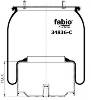 Zawieszenie pneumatyczne sprężynowe szklane metalowe trzy piny 1 powietrzne 836MK1 DAF 65 CF, 75 CF, 85 CF, 95 XF, CF 65, CF 75, CF 85, F 1900, F 2300, F 2700, LF 45, LF 55; VOLVO FH16 07.78- (FABIO | 34836-C)