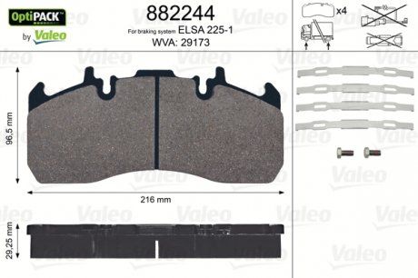 Komplet klocków hamulcowych tył/przód Renault C, D, MIDLUM, PREMIUM 2; VOLVO FE, FE II, FH, FH12, FH16, FL II, FL III D12A340-MIDR06.02.26Y/41 08.93- (Valeo | 882244)