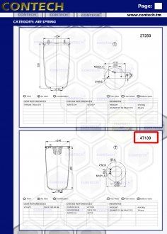 Poduszka powietrzna zawieszenia VOLVO FH12 2-pin-air, 4713N, 1R12763 1076595 445x248x130.8x208 (4713np04) (Contech | 47130)