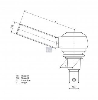 Końcówka kierownicy prawa (gwint zewnętrzny M30x1,5mm, L-145mm) VOLVO FH, FH 12, FH 16, FH 16 II, FL, FL 12, FL 6, FM, FM 12, FM 7, FM 9, FMX, FMX II 09.85- (DT | 2.53155)