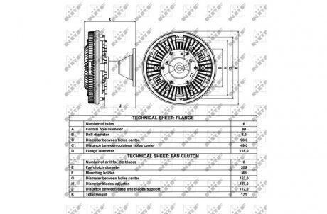 Гидромуфта без вентилятора DAF 75/85CF 1998-2000 d205mm H-171mm (NRF | 49059) 1841141-173 фото