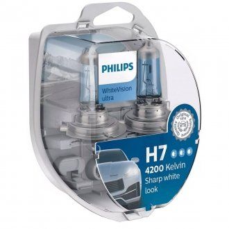 Лампа розжарювання H7 12V 55W PX26d H7 WhiteVision ULTRA +60 (4200K) (компл) (вир-во) (PHILIPS | 12972WVUSM) 2438693-4 фото