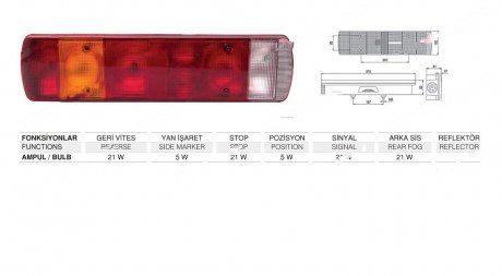 Lampa tylna lewa Scania, Volvo 7 sekcja. Gniazdo AMP z podświetleniem tablicy rejestracyjnej 515 x 130 x 81 M8(157) (mm) (ISIKSAN | 1012 LS LH)