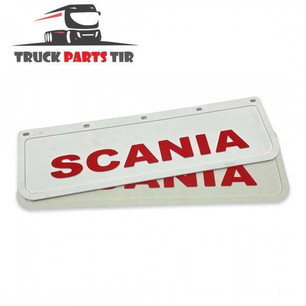 Chlapacz na błotnik z czerwonym napisem &bdquo;SCANIA&rdquo; biały (600&times;180)