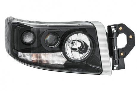 Reflektor prawy (H1/H7/PY21W/W5W, elektryczny, z silnikiem, kolor wkładu: czarny, kolor kierunkowskazu: przezroczysty) Renault PREMIUM 2 10.05- (HELLA BEHR | 1EL 011 899-481)