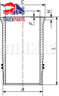 Tuleja cylindrowa (średnica wewnętrzna: 102mm, długość: 218mm, średnica krawędzi: 122,5mm) Renault C, G, MANAGER, MAXTER, MIDLINER, MIDLUM, PREMIUM DCI4-B-MIDS06.02.12D/3 10.82- (MAHLE / KNECHT | 592 WN 11 01)