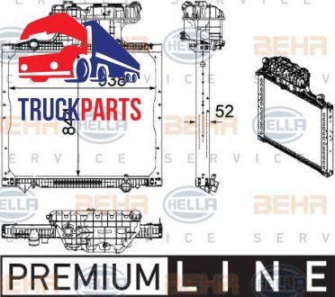 Радиатор охлаждения MAN F2000/TGA/TGS/TGX D2066LF01-D3876LF09 >1995 938x845x52mm (с рамками) (HELLA BEHR | 8MK 376 756-011) 2220434-182 фото