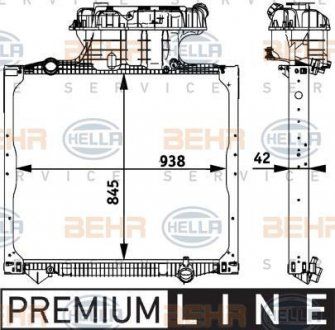 Радиатор двигателя (с бачком) MAN F 2000, TGA, TGS, TGX 10.0D-16.2D 08.95- (HELLA BEHR | 8MK376728661) 1979099-182 фото