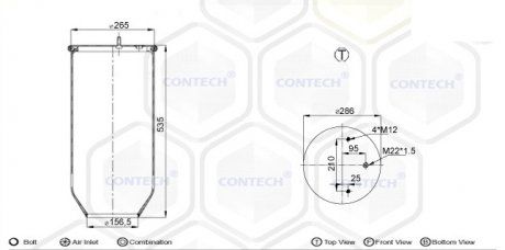 Пневмоподушка підвіски SCHMITZ 2 шпильки-воздух, 4028N 535x265x287x210 (4028NP02) (Contech | 40280) 2830944-33 фото