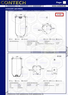 Poduszka powietrzna zawieszenia SAF, DAF, IVECO 4 stud-air, 813MB0, W01M587238, 1D28B2E2 511x265x156.6x158.8x286 (813MB0) (Contech | 81300)