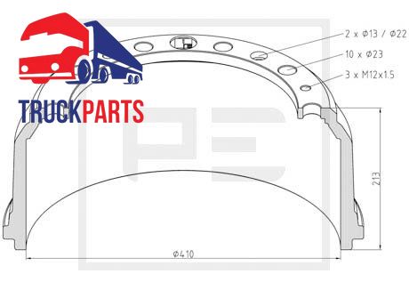 Тормозной барабан MAN E2000, F2000, F90, F90 UNTERFLUR, M 2000 M, M90 10.86- (PE AUTOMOTIVE | 036.404-00) 2716297-173 фото