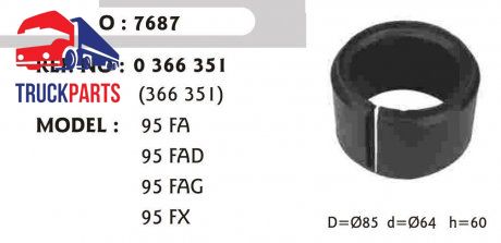 Втулка стабілізатора гумова DAF 64x85x60 (0366351, 366351, 366351*, FE17365) (SEM LASTIK | 7687) 3257136-103 фото