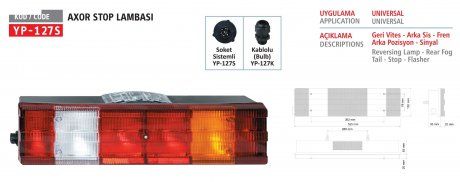 Lampa żebrowana prawa tylna 6-sekcyjna. ze złączem AMP ACTROS (szyba 5-punktowa) (0015406370) (YUCEPLAST | yp-127sr b)