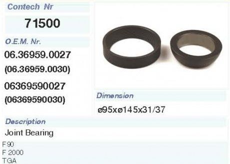 Підшипник опори ресори MAN TGA (H33), F 90, F 2000, CLA d=95, D=145, H=37 (mm) (06.36959.0027) (Contech | 71500CNT) 2829206-33 фото