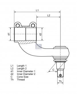 Końcówka kierownicy lewa (gwint wewnętrzny M52x1,5mm/M20x1,5mm, L-168mm) VOLVO 8700, B 12, B 7, F 10, F 12, F 16, FH 12, FH 16, FL, FL 10, FL 12, FL 6, FL 7, FM 12, FM 7 08.77- (DT | 2.53001)